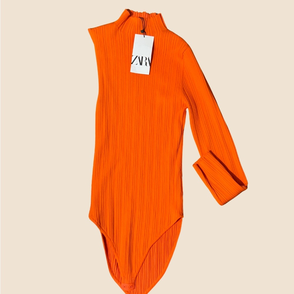Zara Bright Orange Ribbed Top